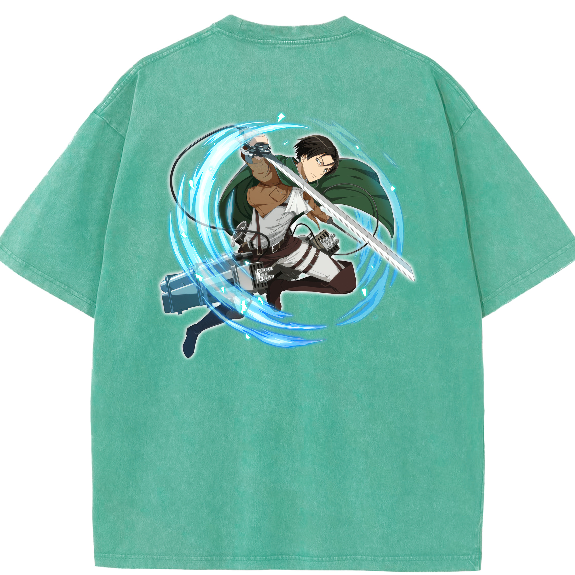 （画像用） 進撃の巨人 リヴァイ·アッカーマン Attack on Titan Levi Ackerman 綿100% ヴィンテージ風 半袖Tシャツ（背面プリント）
